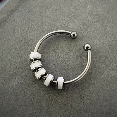 304 Stainless Steel Enamel Disc Beaded Adjustable Open Rings FS-WGAD8B0-07-1