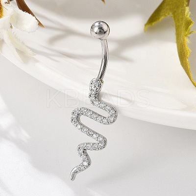 Alloy Rhinestone Snake Curved Barbell Belly Rings LS-AJEW-R007-03P-04-1
