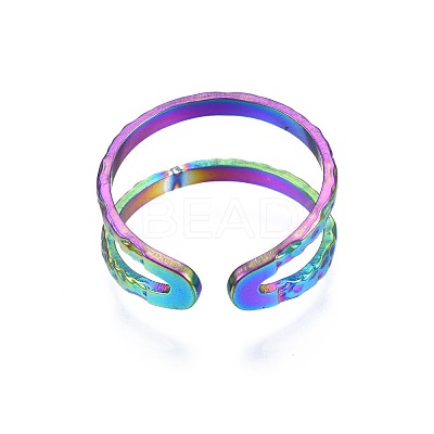 304 Stainless Steel Double Line Wrap Cuff Ring RJEW-N038-101-1