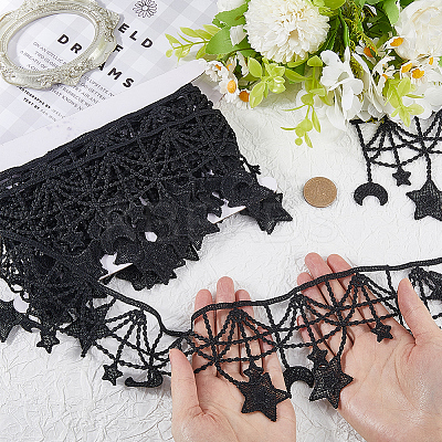 5Yards Moon Star Polyester Lace Trim OCOR-GF0004-06-1