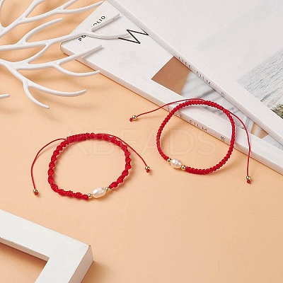 2Pcs 2 Style Natural Pearl Braided Bead Bracelets Set with Nylon Cord for Women BJEW-JB09141-01-1