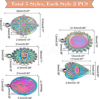10Pcs 5 Style 304 Stainless Steel Pendant Rhinestone Cabochons STAS-UN0031-94-1