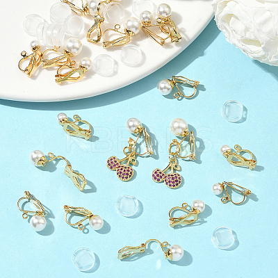 24Pcs 4 Styles 304 Stainless Steel Clip-on Earring Findings with Imitation Pearl Plastic Beaded STAS-SC0010-46A-1