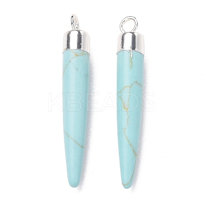 Synthetic Turquoise Brass Pointed Pendants G-B025-02P-05-1