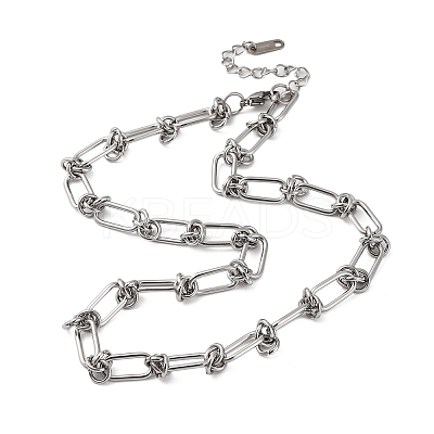 304 Stainless Steel Oval Knot Link Chain Necklaces for Women Men NJEW-P321-02P-1