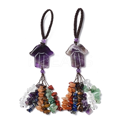 Hamsa Hand/Hand of Miriam Natural Amethyst Pendant Decorations HJEW-R127-02J-1
