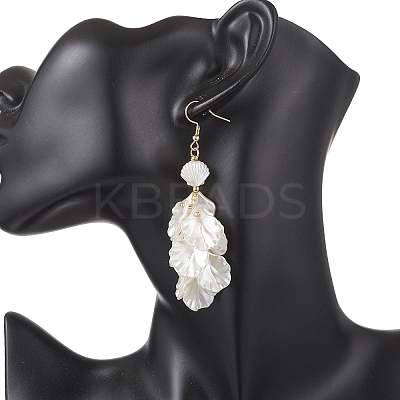Petaline with Shell Shape Glass Seed & ABS Imitation Pearl Dangle Earrings EJEW-MZ00672-1