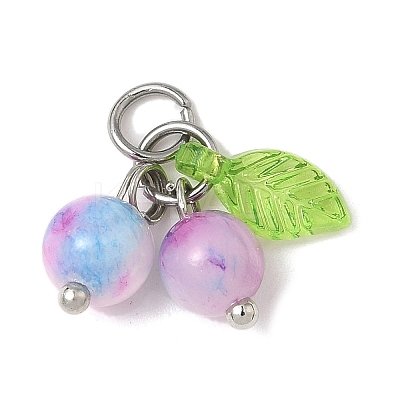 Natural Dyed Persian Jade with Acrylic Leaf Cherry Charms with 304 Stainless Steel Open Jump Rings PALLOY-JF04025-1