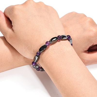 Round Natural Amethyst Stretch Bracelets BJEW-G072-10-1