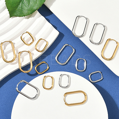 8 Pairs 4 Styles 304 Stainless Steel Oval Hoop Earrings EJEW-SC0001-75-1