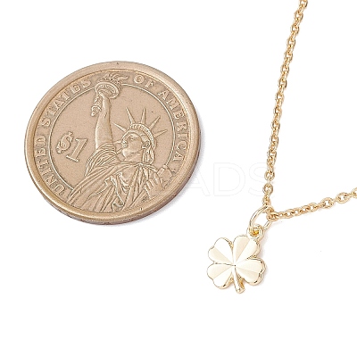 Clover Brass Pendant 304 Stainless Steel Cable Chain Necklaces for Women NJEW-JN05601-01-1