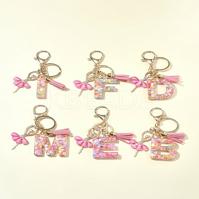 Letter A~Z Transparent Glitter Resin Pendant Keychains KEYC-FZ00024-21-1