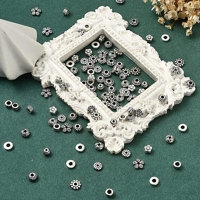 100Pcs 10 Styles Tibetan Style Alloy Spacer Beads TIBEB-YW0001-14AG-1