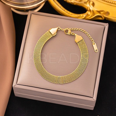 304 Stainless Steel Mesh Chains Bracelets for Women BJEW-G759-05G-1