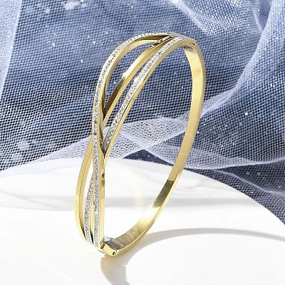 Ion Plating(IP) 304 Stainless Steel Polymer Clay Rhinestone Hinged Bangles for Women LS-BJEW-A011-16G-1