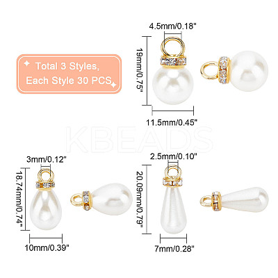 90Pcs 3 Style ABS Imitation Pearl & Brass Pendants KY-PH0001-22-1