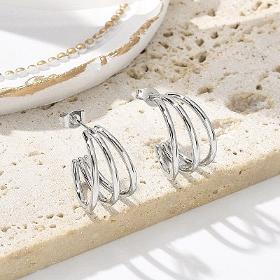 304 Stainless Steel Triple C-Shaped Stud Earrings for Women EJEW-C096-68P-02-1