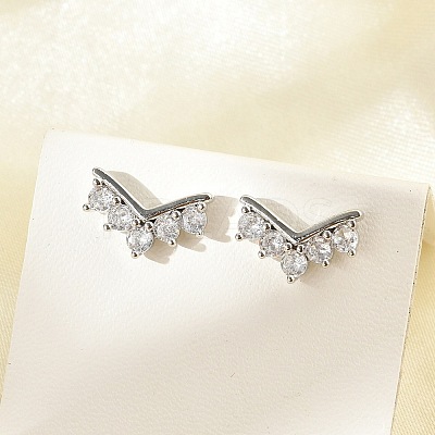 Brass Micro Pave Clear Cubic Zirconia Stud Earrings EJEW-R016-26P-06-1