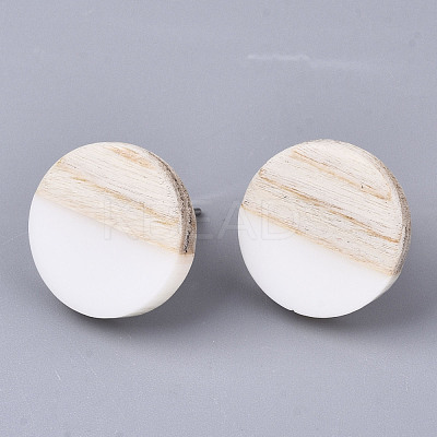 Resin & Wood Stud Earrings EJEW-N017-003A-C05-1