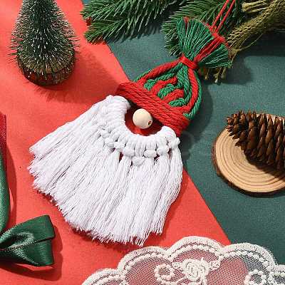 Christmas Handmade Woven Macrame Cotton Thread Santa Claus Pendant Decorations HJEW-JM02455-04-1