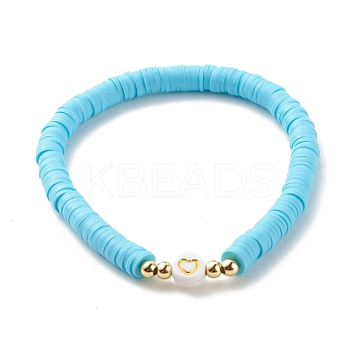 Handmade Polymer Clay Heishi Beads Stretch Bracelets Set with Heart Patter Beads for Women BJEW-JB07450-1