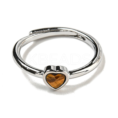 Heart Natural Tiger Eye Adjustable Rings RJEW-Q818-02P-02-1