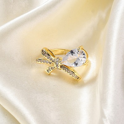Adjustable Rack Plating Brass Clear Cubic Zirconia Finger Rings for Women RJEW-M028-09G-1