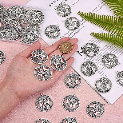 60Pcs Life of Tree Moon Charm Pendant Triple Moon Goddess Pendant Ancient Bronze for Jewelry Necklace Earring Making crafts JX339B-1
