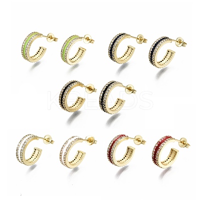 Semicircular Brass Micro Pave Clear Cubic Zirconia Half Hoop Earrings EJEW-T046-21-NF-1