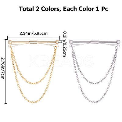 2Pcs 2 Colors Brass Hanging Chains Collar Pins Tie Clips AJEW-GF0007-55-1