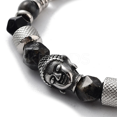 Buddha Head Natural Mixed Gemstone Faceted Beaded Bracelets with 201 Stainless Steel Lobster Claw Clasps BJEW-Q334-10-1