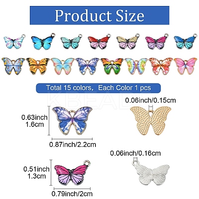 15Pcs 15 Styles Light Gold Tone Alloy Enamel Pendants ENAM-YW0004-41-1