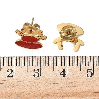 Christmas Theme 304 Stainless Steel Enamel Elk Stud Earrings EJEW-Z139-01G-1