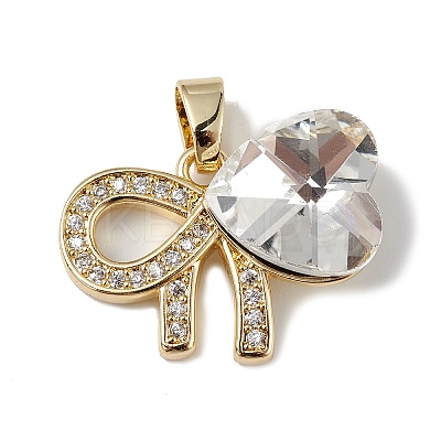 Real 18K Gold Plated Rack Plating Brass Micro Pave Clear Cubic Zirconia Pendants KK-C015-26G-1