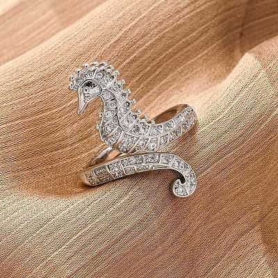 Brass Micro Pave Cubic Zirconia Adjustable Open Cuff Rings for Women RJEW-A072-03P-1