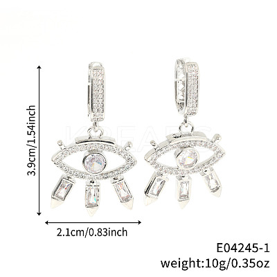 Fashionable Brass Clear Cubic Zirconia Eye Hoop Earrings CN7590-1-1