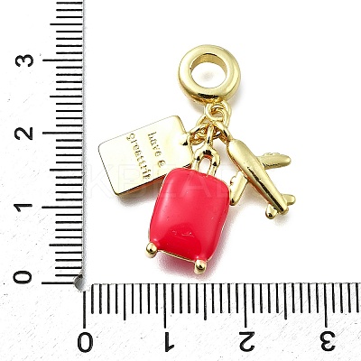 Brass Hot Pink Enamel Airplane Luggage Passport European Dangle Charms KK-K400-31G-1