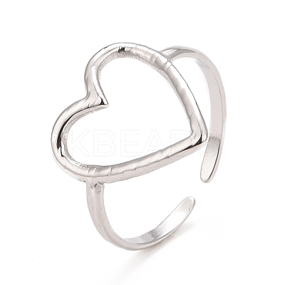 Non-Tarnish 304 Stainless Steel Open Heart Cuff Ring for Women RJEW-C025-22P-1