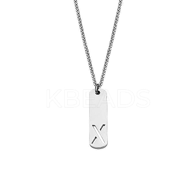 304 Stainless Steel Rectangle with Laser Cut Initial Pendant Necklaces FS-WG71FEF-04-1