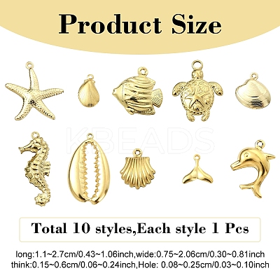 10Pcs 10 Styles 304 Stainless Steel Pendants STAS-YW0003-11-1