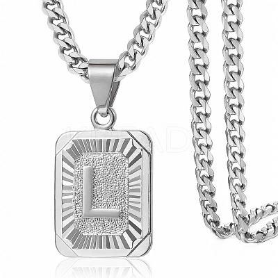 Rectangle with Letter Pattern 304 Stainless Steel Pendant Necklaces FS-WGFC766-33-1