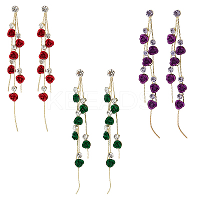 3 Pairs 3 Colors Rhinestone Dangle Stud Earrings EJEW-AN0003-76-1