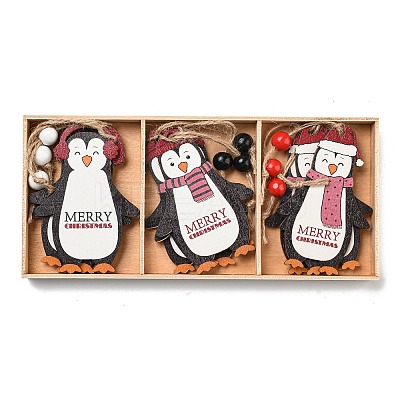 9Pcs 3 Styles Christmas Wood Pendant Decorations Set WOOD-U004-01C-1