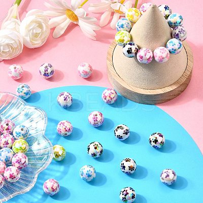 50Pcs AB Color Printed Opaque Acrylic Beads OACR-CJ0002-27-1