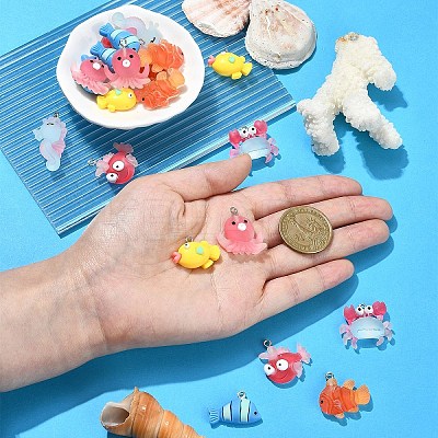 35Pcs 7 Styles Ocean Theme Resin Pendants RESI-YW0001-68-1