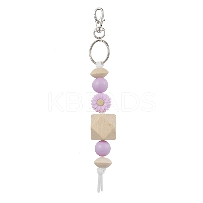 Wood & Acrylic & Silicone Beaded Keychain KEYC-JKC00798-1