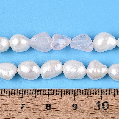 Natural Rose Quartz Nuggets & Natural Cultured Freshwater Pearl Beads Strands PEAR-N023-01A-16-1