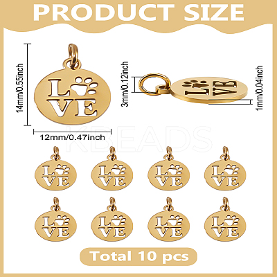 10Pcs 304 Stainless Steel Pendants STAS-LP0003-59G-1
