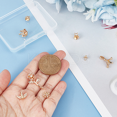 8Pcs 8 Style Brass Micro Pave Clear Cubic Zirconia Flower Cup Peg Bails Pendants KK-BC0011-85-1
