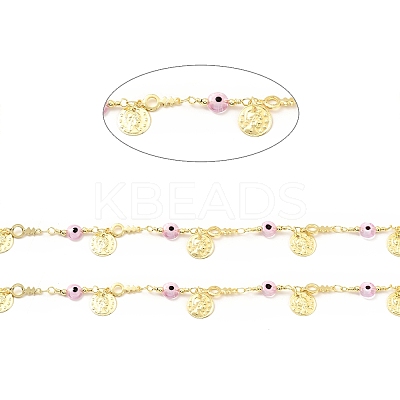 Glass Flat Round with Enamel Evil Eye Beaded Chains CHC-G017-23G-04-1